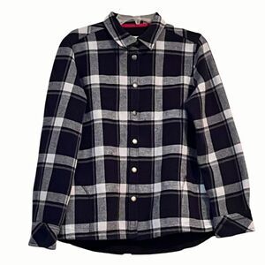 Orvis Shirt Shacket  Womens  L Black White Plaid Snap Front Pockets Fleece Lined